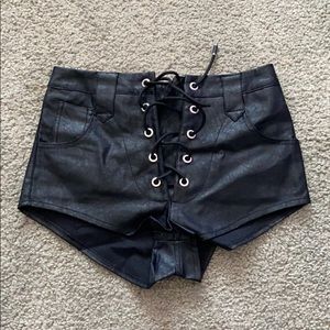 Black leather lace up shorts